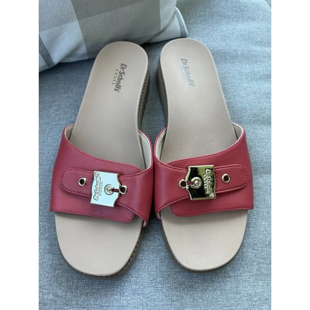 WOMEN'S RED/TAN DR. SCHOLL'S ICONIC SLIDE ON BEACH/POOL SANDAL SIZE 8.5 NWOT